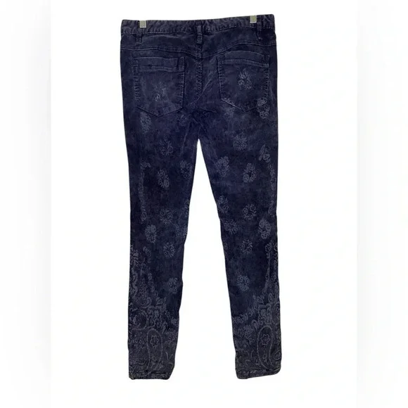 Free People Blue Corduroy Skinny Pants Size 29 Floral Acid Wash - Picture 3 of 6